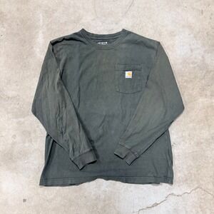 Carhartt Mens Loose Fit Long Sleeve Pocket T-Shirt Green K126 Large Workwear